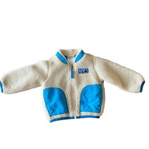 Patagonia Sherpa Fleece Zip Up Jacket Size 6 Months Cream Blue